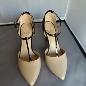 Impo Cream and Black Heels with Elegant T-Strap Design